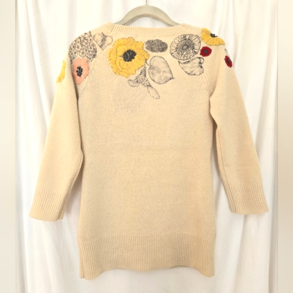 ( Anthropologie / sleeping on snow ) Soft Wool Floral Embroidered Boho Sweater - Picture 6 of 10
